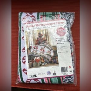 Mohawk Home Bear Santa Double Woven Jacquard Throw 2001 NIP Made in USA NOS E